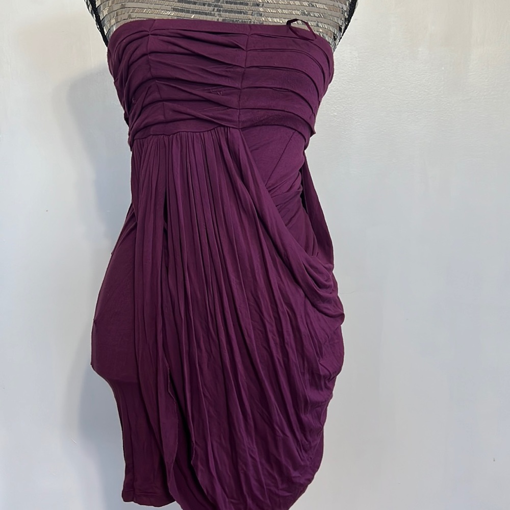 Strapless Drape Detail Mini Burgundy Dress - Size Small